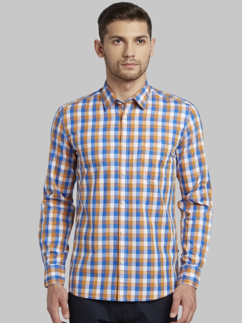 

Parx Men Blue & Mustard Slim Fit Checked Casual Shirt