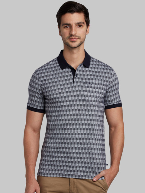 

Parx Men Blue Self Design Polo Collar T-shirt