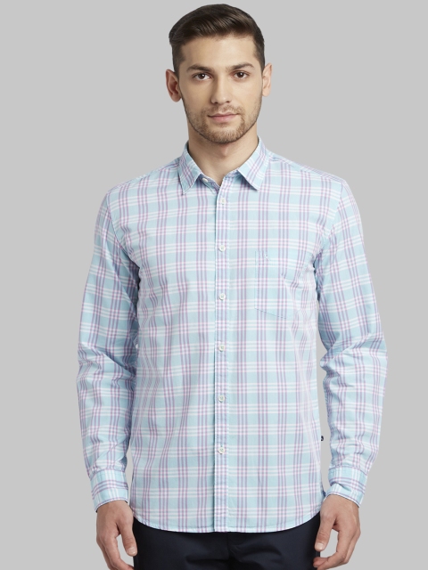 

Parx Men Blue Slim Fit Checked Casual Shirt
