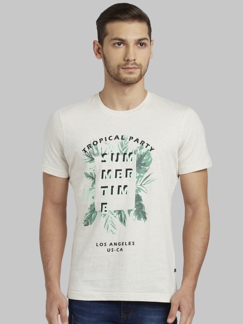 

Parx Men Beige Printed Round Neck T-shirt
