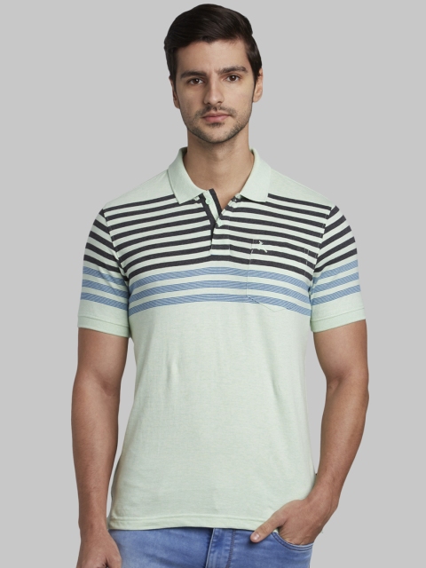 

Parx Men Green Striped Polo Collar T-shirt