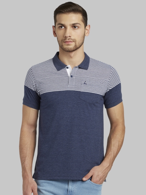 

Parx Men Blue Striped Polo Collar T-shirt