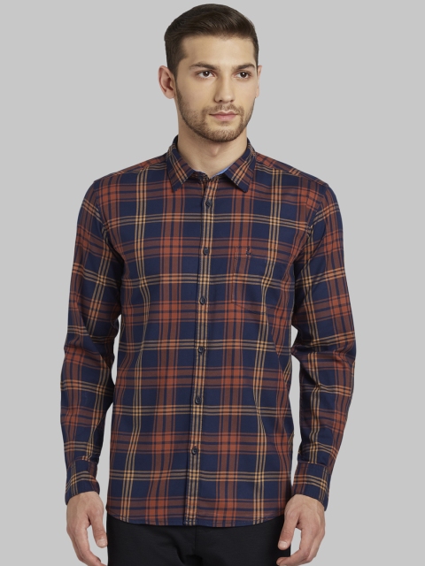 

Parx Men Blue & Brown Slim Fit Checked Casual Shirt