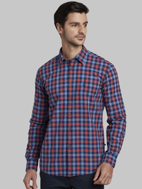 

Parx Men Red & Blue Slim Fit Checked Casual Shirt
