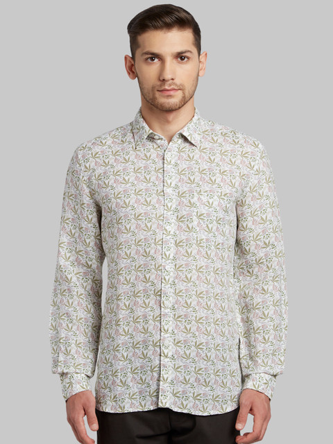 

Parx Men Off-White Slim Fit Printed Linen Casual Shirt