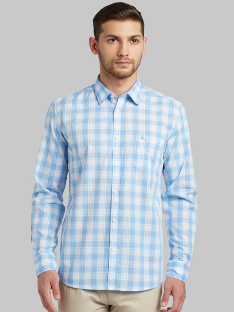 

Parx Men Blue & White Slim Fit Checked Casual Shirt