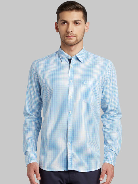 

Parx Men Blue & White Slim Fit Checked Casual Shirt