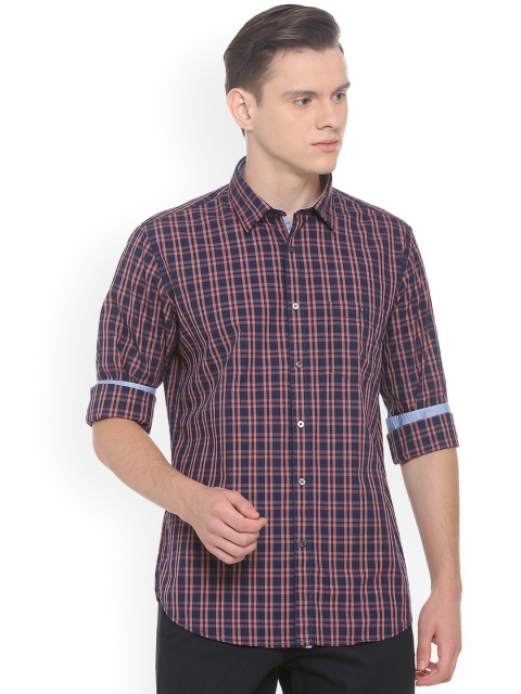 

Van Heusen Sport Men Navy Blue & Pink Slim Fit Checked Casual Shirt
