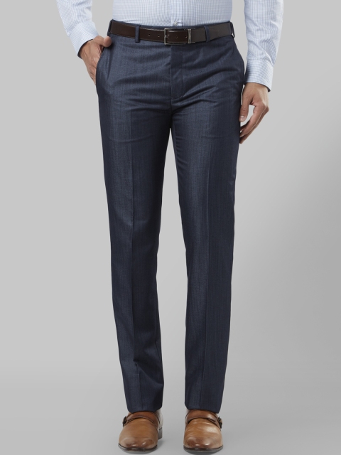 

Raymond Men Blue Regular Fit Self Design Formal Trousers