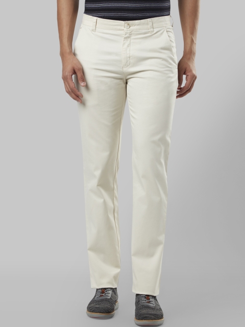 

Raymond Men Cream-Coloured Slim Fit Solid Regular Trousers