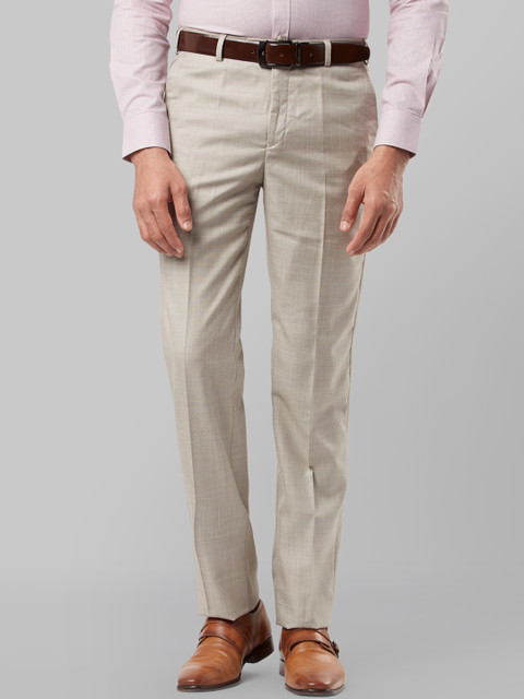 

Raymond Men Beige Regular Fit Self Design Formal Trousers