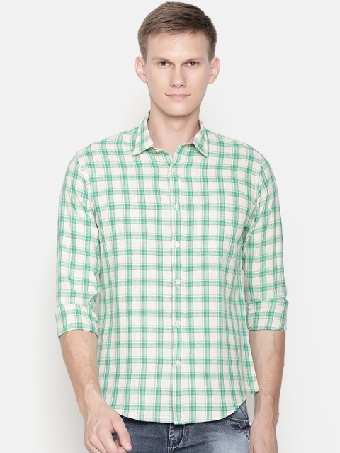 

Linen Club Men Green & Off-White Regular Fit Checked Casual Shirt