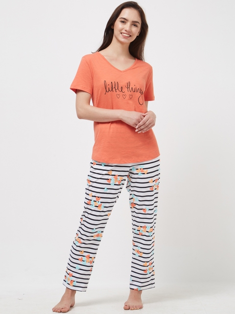 

Mystere Paris Women Orange & Orange Solid Night suit