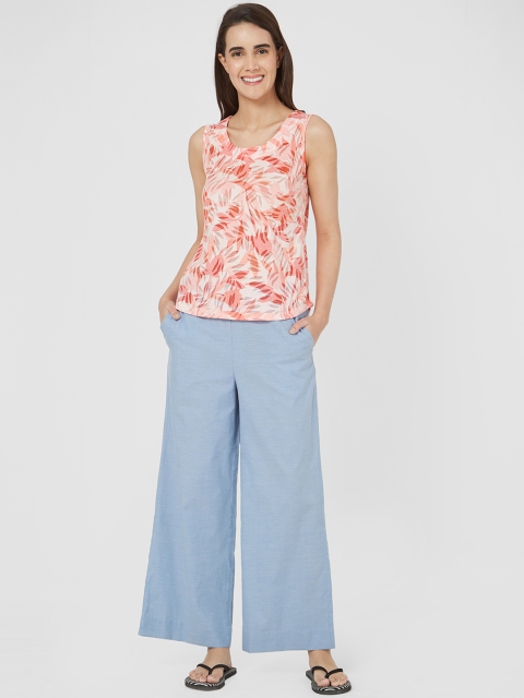 

Mystere Paris Women Peach-Coloured & Blue Printed Night Suit J366B