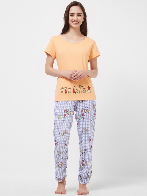 

Mystere Paris Women Orange & Blue Printed Night Suit J343B