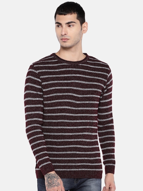 

Globus Men Maroon Striped Sweater