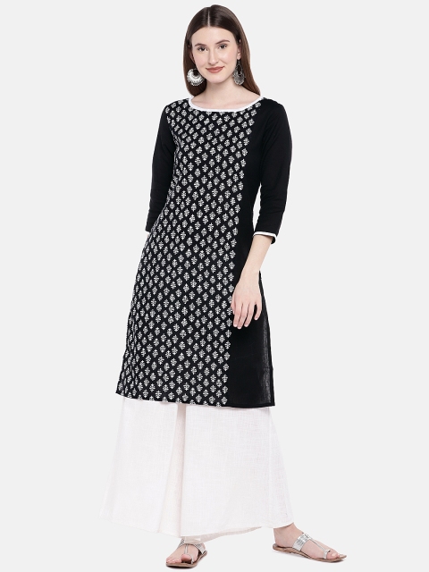 

Globus Women Black Printed Straight Kurta