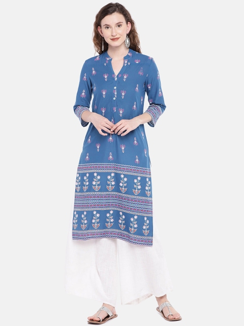 

Globus Women Blue Printed Straight Kurta