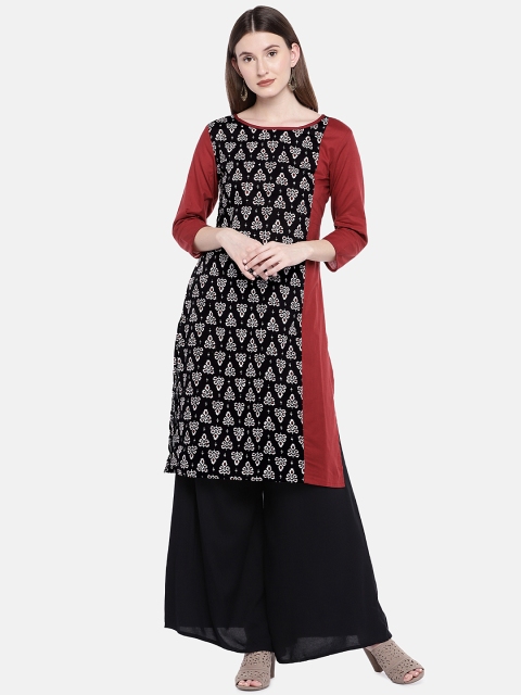 

Globus Women Maroon Printed Straight Kurta