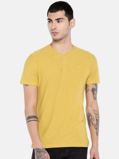 

Globus Men Mustard Yellow Solid Henley Neck T-shirt