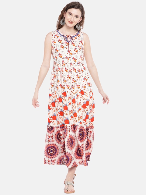 

Globus Women Beige & Orange Printed Maxi Dress