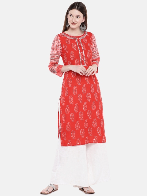 

Globus Women Red Printed Straight Kurta