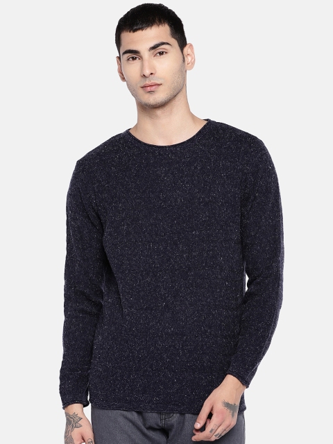 

Globus Men Navy Blue Self Design Speckled Sweater