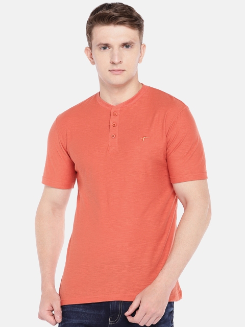 

Globus Men Orange Solid Henley Neck T-shirt