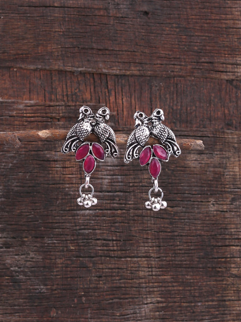 

Silvermerc Designs Silver-Plated & Red Classic Drop Earrings