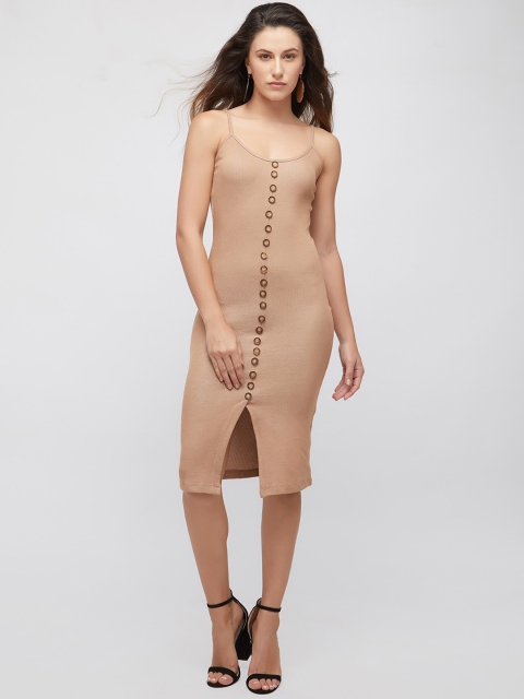 

bebe Women Beige Embellished Sheath Dress