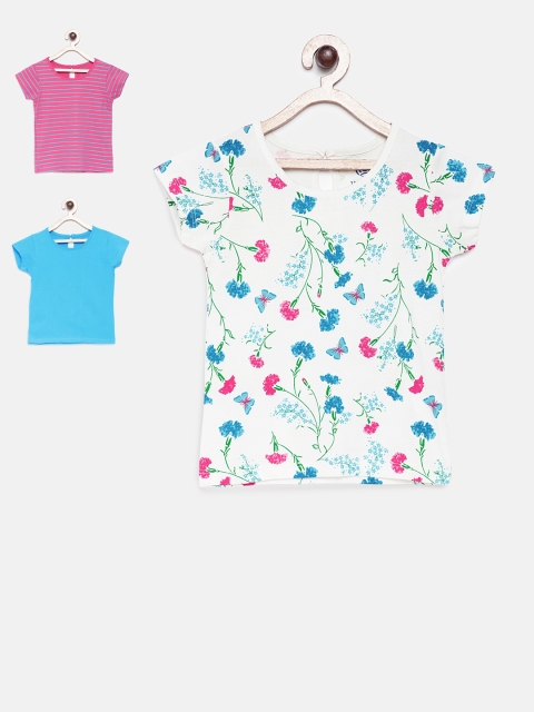 

TAMBOURINE Girls Pack of 3 Assorted Printed Round Neck T-shirt