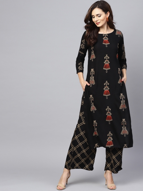 

Ishin Women Black Printed Kurti with Palazzos