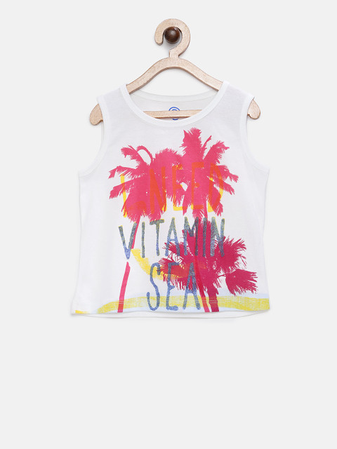 

TAMBOURINE Girls White Printed Tank Top