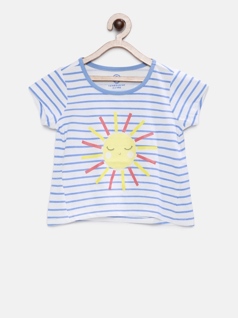 

TAMBOURINE Girls Blue Striped A-Line Pure Cotton Top