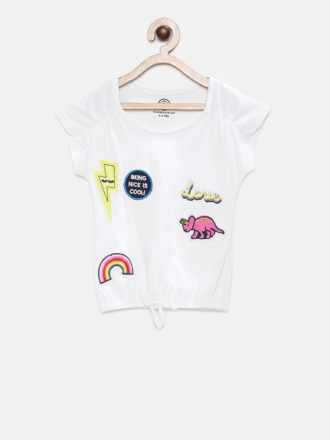 

TAMBOURINE Girls White Printed Blouson Pure Cotton Top