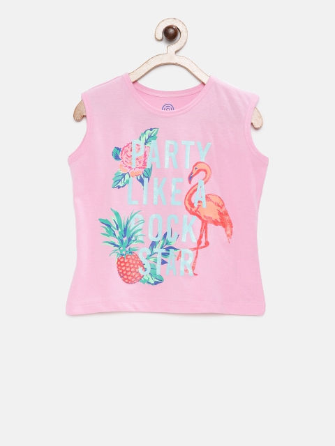

TAMBOURINE Girls Pink Printed Round Neck T-shirt