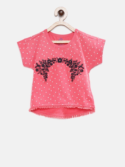 

TAMBOURINE Girls Pink Printed High-Low Pure Cotton Top