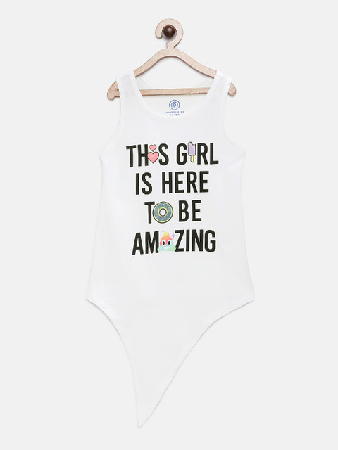 

TAMBOURINE Girls White Printed Tank Pure Cotton Top