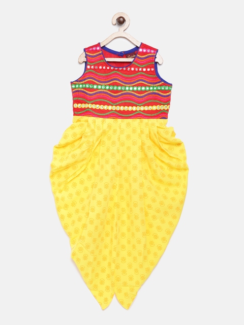 

Twisha Girls Yellow & Red Printed Basic Jumpsuit
