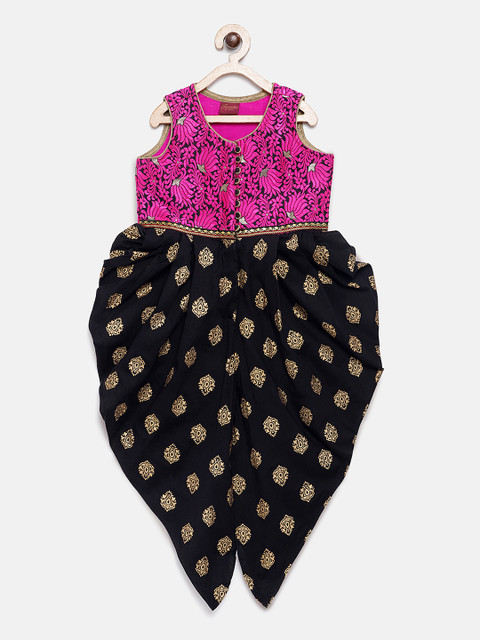 

Twisha Girls Black & Purple Printed Basic Jumpsuit