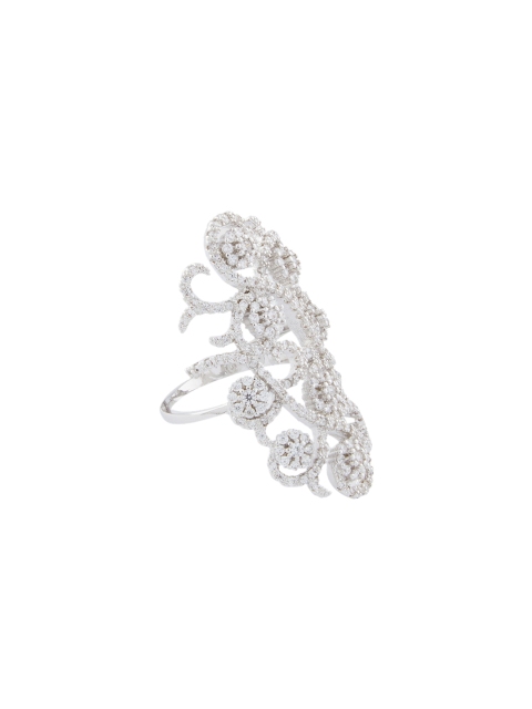 

shaze Women Silver-Plated CZ Stone-Studded Feather-Shaped Finger Ring