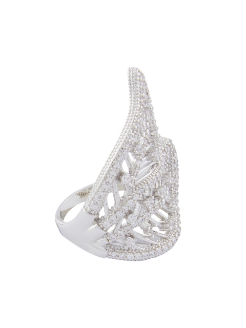 

shaze Women Silver-Plated CZ Stone-Studded Finger Ring