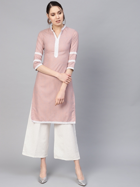 

Inddus Women Pink Solid Straight Kurta