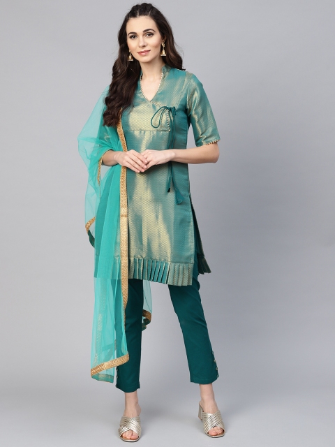 

Inddus Blue & Golden Silk Blend Unstitched Dress Material