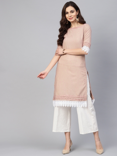 

Inddus Women Beige Solid Straight Kurta