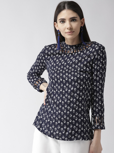 

Rue Collection Women Navy & Off-White Printed Top, Navy blue