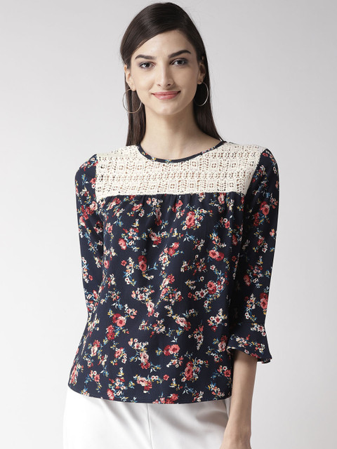 

Rue Collection Women Navy Blue Floral Print Top