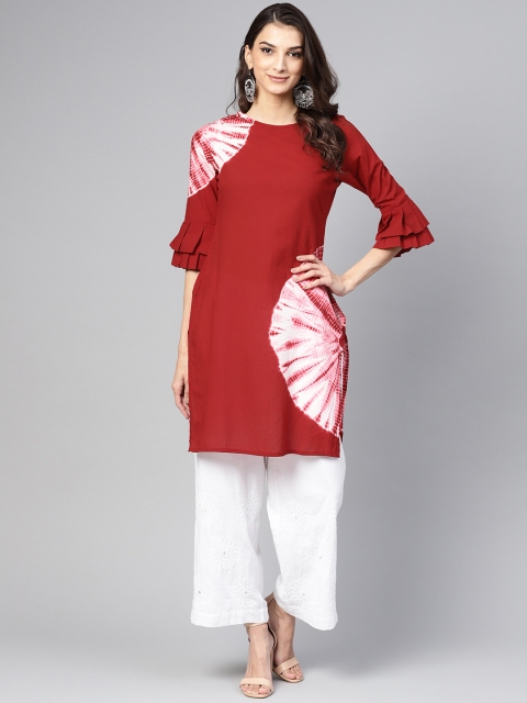 

Meeranshi Women Red Dyed Straight Kurta