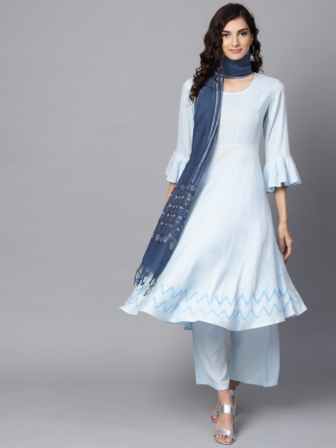 

Meeranshi Women Blue Solid Kurta with Palazzos & Dupatta