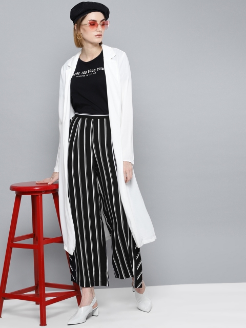 

Harpa Women Black & White Smart Regular Fit Striped Parallel Trousers